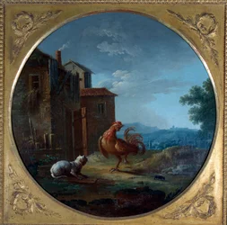 Der Schwein, die Katze und die Maus (Illustration zur Fabel von Jean de La Fontaine)