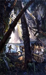 Goyana-Indianer im Amazonaswald. Lithographie 1839