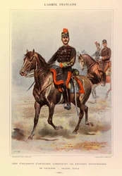 Typen und Uniformen der französischen Armee von Hauptmann Jules Richard, illustriert von Edouard Detaille (1848-1912): Chef der Artillerie-Eskadron, der die Divisions-Kavallerie-Batterien in großer Uniform im Jahr 1887 kommandiert, Privatbesitz