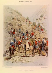 Typen und Uniformen der französischen Armee von Hauptmann Jules Richard, illustriert von Edouard Detaille: Spahis; Eskortzug 1886