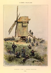Typen und Uniformen der französischen Armee von Hauptmann Jules Richard, illustriert von Edouard Detaille: Jäger zu Fuß; die großen Manöver 1885, Private Sammlung
