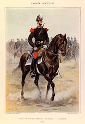 Typen und Uniformen der französischen Armee von Kapitän Jules Richard, illustriert von Edouard Detaille: Schüler der speziellen Militärschule: Kavallerie 1885, Privatbesitz