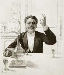 Porträt von Henry Becque (1837-1899), französischer Dramatiker - Grab von Florian nach Jean-Baptiste Guth (1883-1921) - Veröffentlicht in Revue illustree, ca. 1890