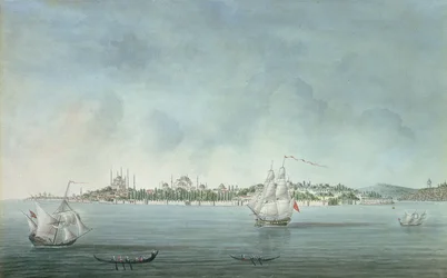 Ansicht von Sultan Ahmet und Santa Sophia von Uskudar, in Konstantinopel