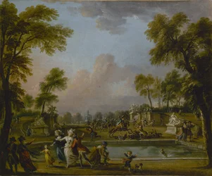 Prinz de Lambesc dringt gewaltsam in die Gärten der Tuilerien ein, 12. Juli 1789, ca. 1789