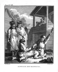 Bestrafung mit Batogs. Aus Voyage en Sibérie, 1766