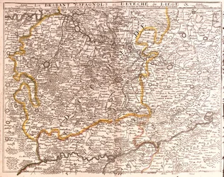 Karte von Spanisch Brabant (Flämisch und Wallonisch Brabant) und dem Bistum Lüttich (Belgien) (Gravur)