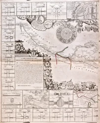 Karte des Canal du Midi, mit seinen Aquädukten