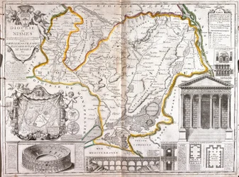 Karte der Diözese Nîmes (Frankreich) (Gravur)