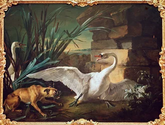 Hund und Schwäne