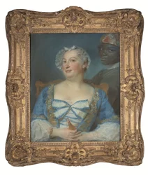 Porträt einer Frau in blauem Kleid und ihres Schwarzen Dieners