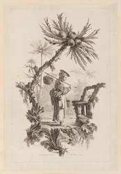 Figur mit Korb unter Ast