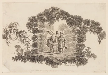 Drei Figuren, die Musikinstrumente spielen, aus "Recueil de Plusieurs Jeux d