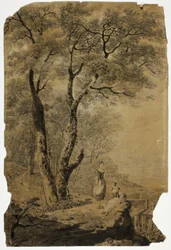 Waldlandschaft mit zwei Frauen im Vordergrund