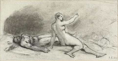 Sitzende nackte Frau mit schlafendem nackten Mann (recto); weiblicher Torso von hinten gesehen (verso)