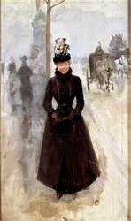 Pariserin auf dem Boulevard oder Frau mit Muff