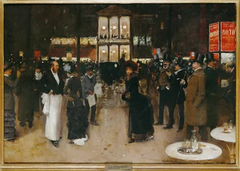 Der Boulevard vor dem Théâtre des Variétés, Paris, bei Nacht
