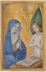 Manuskriptblatt mit der Verkündigung aus einem Stundenbuch, Französisch, ca. 1485-90