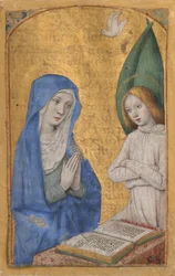 Manuskriptblatt mit der Verkündigung aus einem Stundenbuch, ca. 1485-90