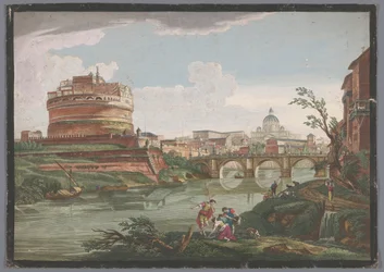 Ansicht der Engelsburg und der Engelsbrücke über den Tiber in Rom