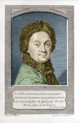 Pierre Louis Moreau de Maupertuis, Astronom (1698 - 1759), graviert von J. Daullé im Jahr 1755