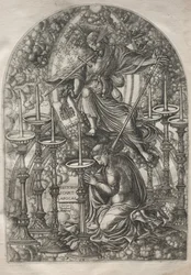 Die Apokalypse: St. Johannes sieht sieben goldene Leuchter, 1546-1556