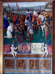 Das Martyrium des Heiligen Jakobus des Älteren. Miniatur aus „Das Stundenbuch des Etienne Chevalier“ von Jean Fouquet (1420-1477/1481)