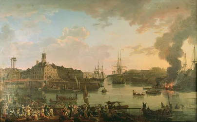Ansicht des Hafens von Brest von den überdachten Docks aus, 1795