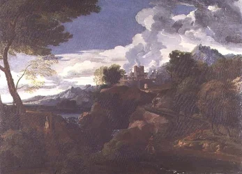 Landschaft mit brennender Stadt
