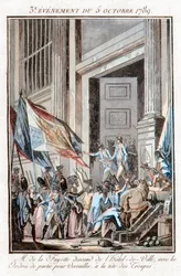 Französische Revolution - La Fayette verlässt das Pariser Rathaus, um nach Versailles zu gehen, 5. Oktober