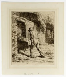 Bauer mit Schubkarre