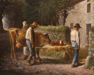 Bauern bringen ein auf dem Feld geborenes Kalb nach Hause, 1864