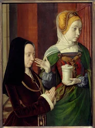 Vermutliches Porträt von Madeleine von Burgund, Dame von Laage, präsentiert von Sainte Madeleine