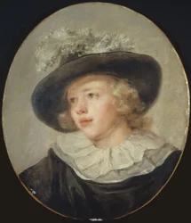 Porträt eines jungen Jungen mit einem Federhut, um 1785