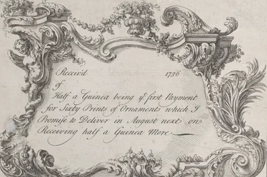 Handelskarte für Frazer, Armeedrucker, Schreibwarenhändler und Buchbinder, 1736