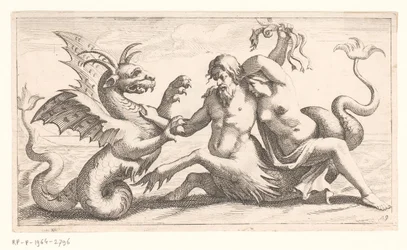 Triton mit Frau im Kampf mit einem Seeungeheuer