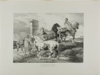 Pferde gehen zu einem Jahrmarkt, Platte 3 aus Verschiedene Motive aus dem Leben und auf Stein gezeichnet (Die Englische Suite)