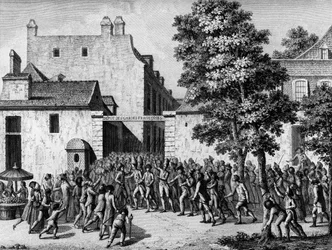 Französische Revolution: Die französischen Wachen retten Monsieur du Châtelet, ihren Oberst, vor der Volksaufregung am 12. Juli