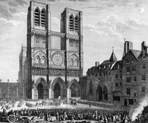 Französische Revolution: Thomas de Mahy, Marquis de Favras (1744-1790), macht am 19. Februar vor Notre Dame de Paris auf der Île de la Cité Abbitte