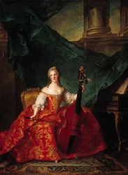 Madame Henriette de France im Hofkostüm spielt eine Bassgambe, 1754