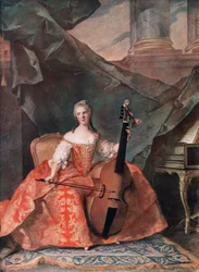 Madame Henriette de France im Hofkostüm spielt eine Bassgambe, 1754