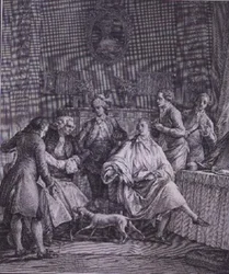 Das Ankleidezimmer des Gentlemans, graviert von P.A. Martini (1739-97)
