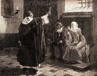 Der große spanische Inquisitor, Fray Tomas de Torquemada (1420-1498), unter den katholischen Königen Ferdinand II. von Aragon und Isabella von Kastilien