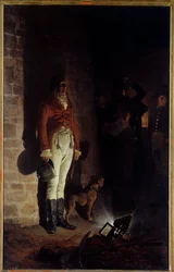 Der Tod des Herzogs von Enghien (1772-1804). Louis Antoine Henri de Bourbon, Herzog von Enghien (1772-1804), ohne Beweise verdächtigt, gegen den Ersten Konsul Napoleon Bonaparte geplottet zu haben, wurde am 21. März 1804 in Vincennes hingerichtet. Gemälde 