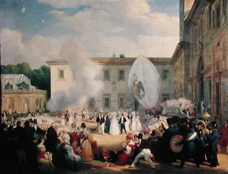 Francois Rene (1768-1848) Vicomte de Chateaubriand empfängt die Großherzogin Elena von Russland (1807-73) in den Gärten der Villa Medici, 29. April 1829, 1830