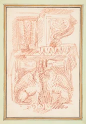 Gebundenes Zeichnen, Klammern und ein Säulenkapitell mit Adlern, in Dessins d
