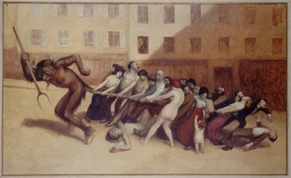 Die Pariser ziehen den Teufel am Schwanz, um 1920
