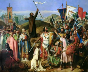 Die barfüßige Prozession der Kreuzfahrer um die Stadtmauern von Jerusalem, 14. Juli 1099