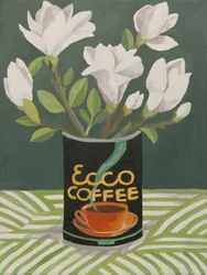 Weiße Magnolie in alter Kaffeekanne