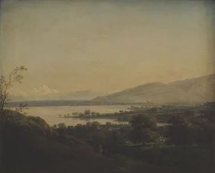 Blick über den Genfersee Richtung Mont Blanc und Genf